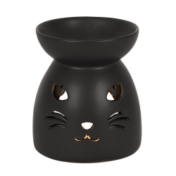 Ceramiczny podgrzewacz olejowy - Czarny Kominek z Kotem